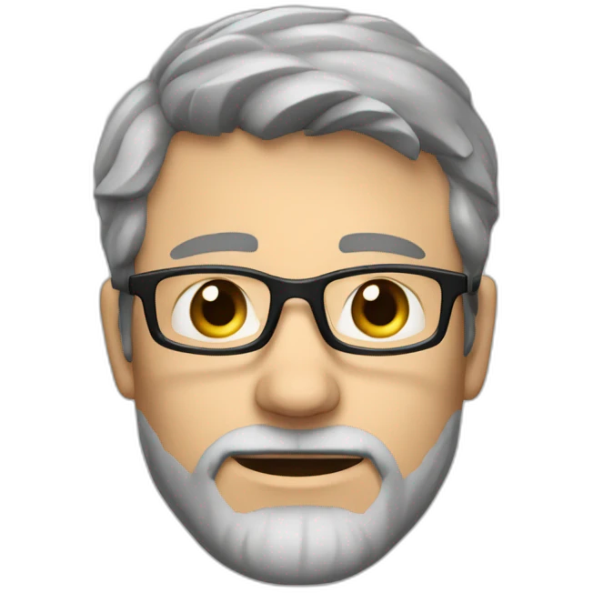 Caucasian man 40. brown eyes. short hair and short gray beard. disheveled. black glasses emoji