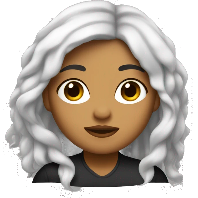 Chica blanca, con pelo negro largo y ondulado, ojos marrones oscuros  emoji