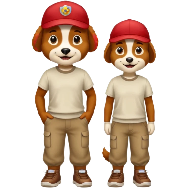 a dog with cap and t-shirt and pants and shoes emoji