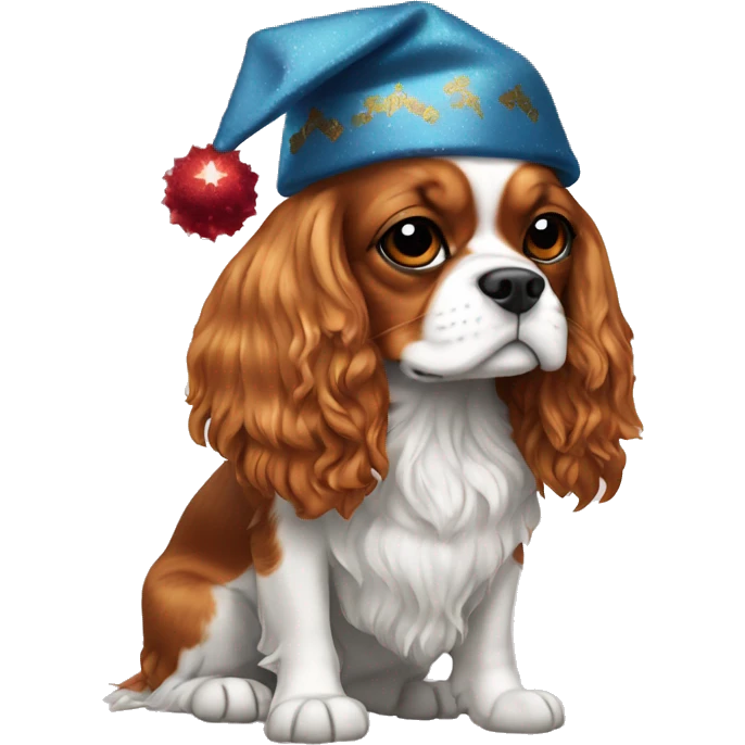 Cavalier King Charles Spaniel dog in a festive cap emoji