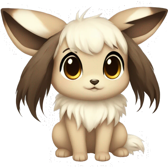 Kawaii Pale Eevee with dark brown long emo hair covering her eyes Full Body emoji