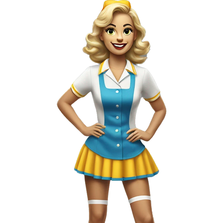 waitress on roller skates McDonald's uniform dress realistic 60's style emoji