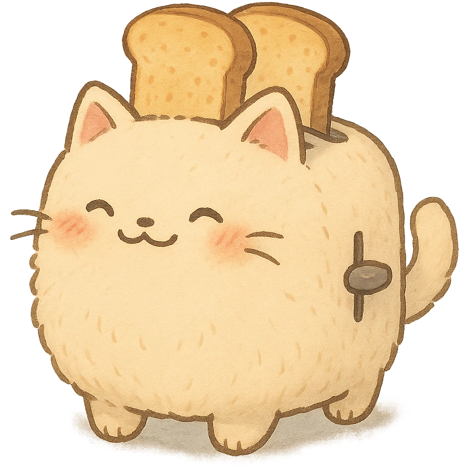 kawaii toaster transformed into a soft, fluffy cat, popping out two toast slices, smiling sweetly, soft pastel colors, full-body emoji