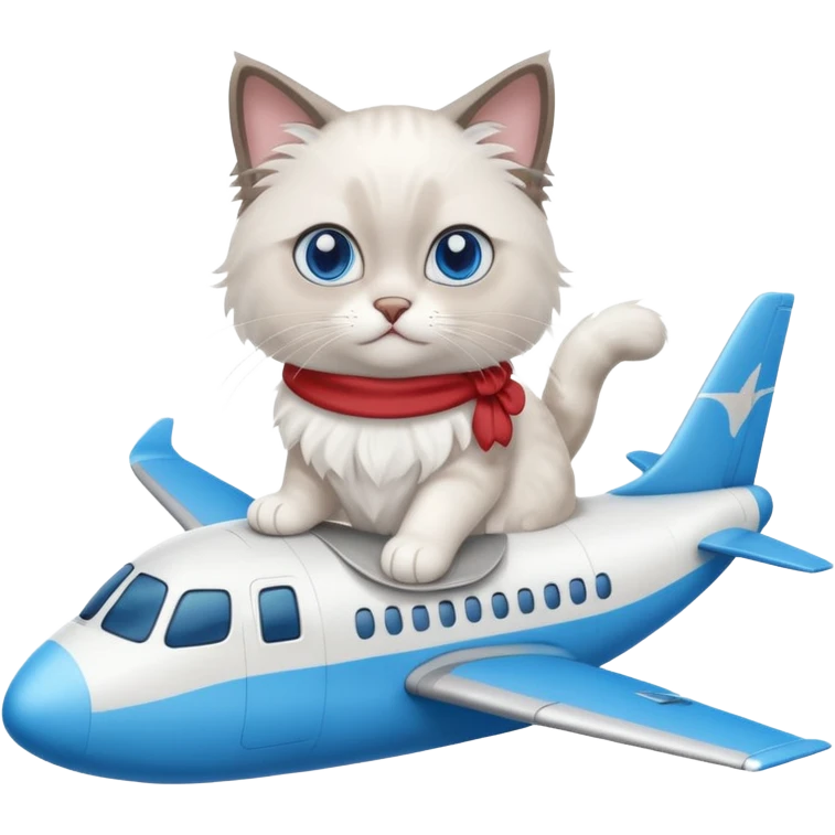 Cute ragdoll cat on an airplane. Should sit on top of the plane, cat is way bigger than airplane emoji