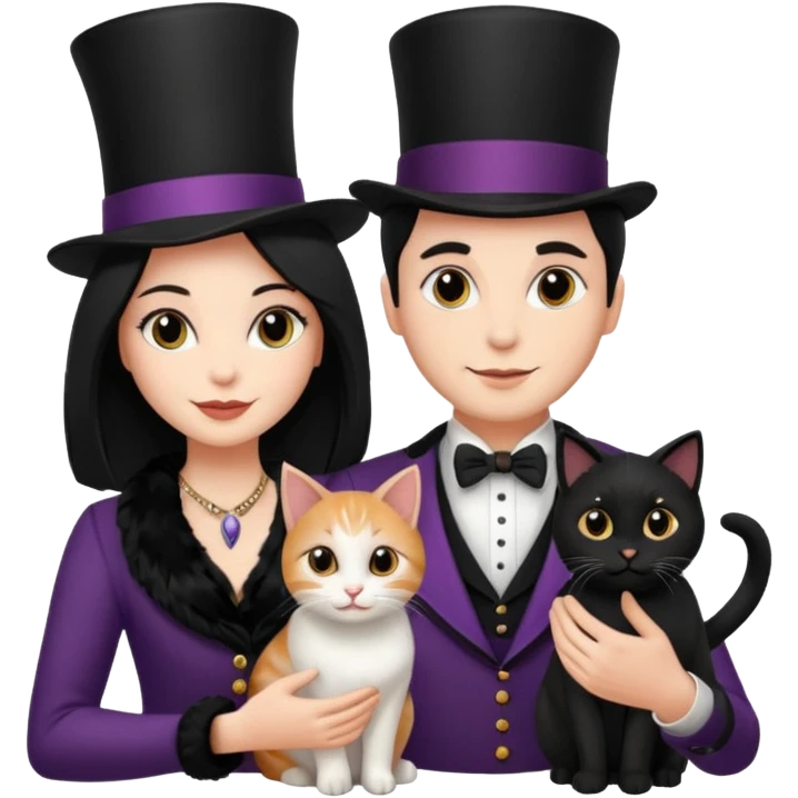 magician couple and their pet cat emoji