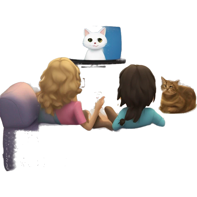 Cat and girl watching tv at home emoji