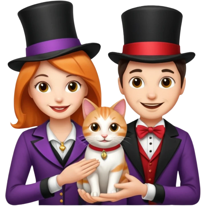 magician couple and their pet cat emoji