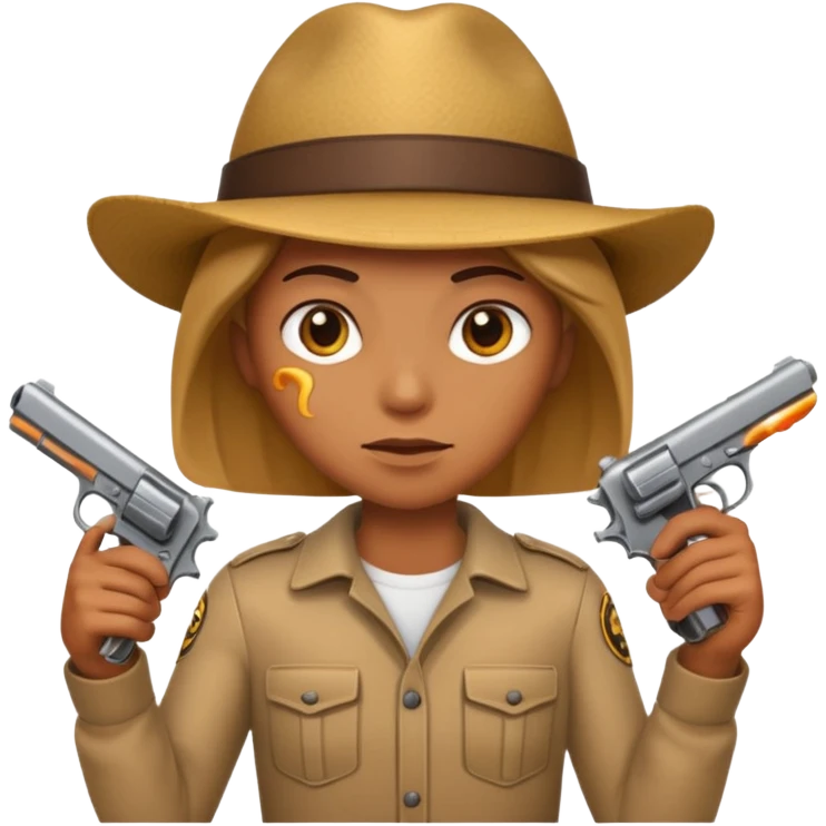 emoji character holding a realistic pistol, focused expression emoji