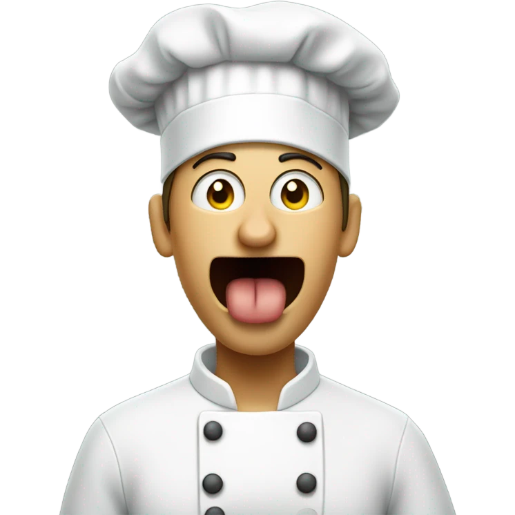 frustrated person with chefs hat scrolling through phone and tongue out emoji