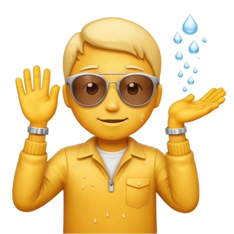 yellow emoji character in the 'Salt Bae' pose, sprinkling salt with a bent wrist, wearing sunglasses, confident face emoji