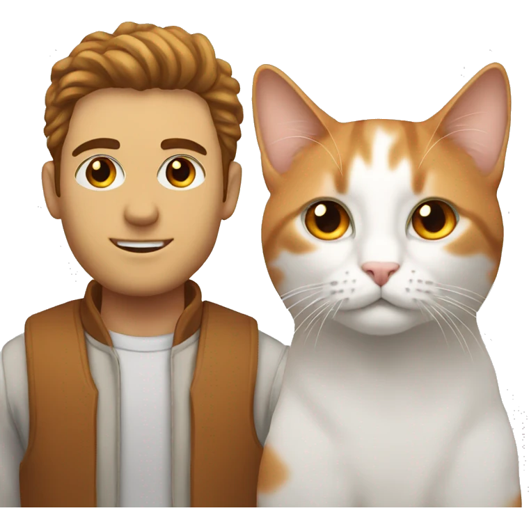 Man with brown eyes and hair take a white orange kitty emoji
