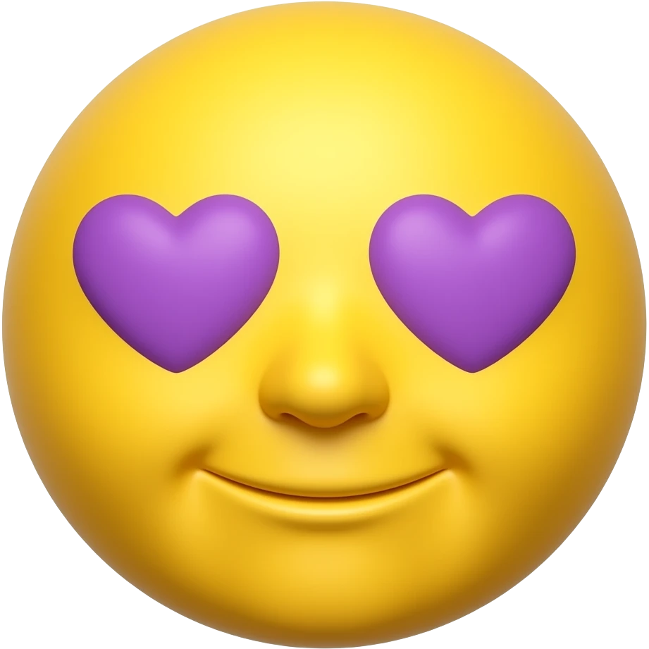 3D Classic  Yellow Round Emoji face with Purple Heart Shaped eyes emoji