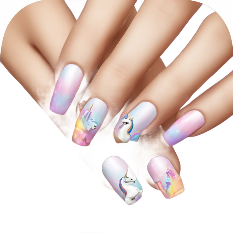 Nails with unicorn  emoji
