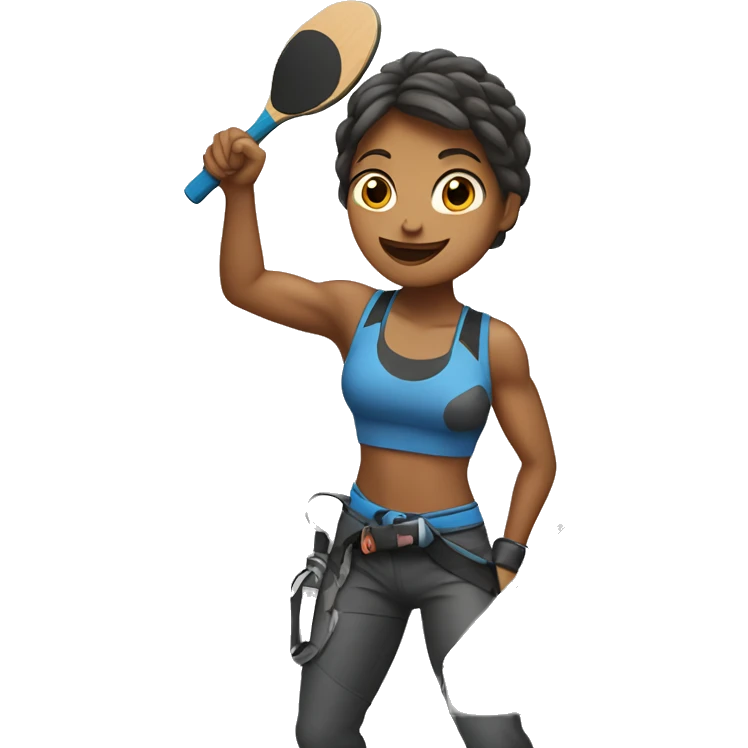 a female rock climber is playing ping pong  emoji