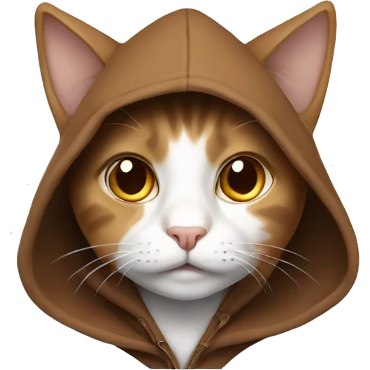 Brown and white cat wearing a brown hoodie emoji