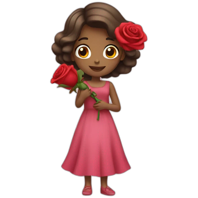 A girl wearing a dress and holding rose emoji