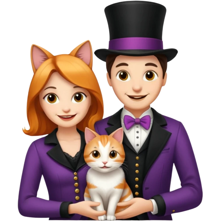 magician couple and their pet cat emoji