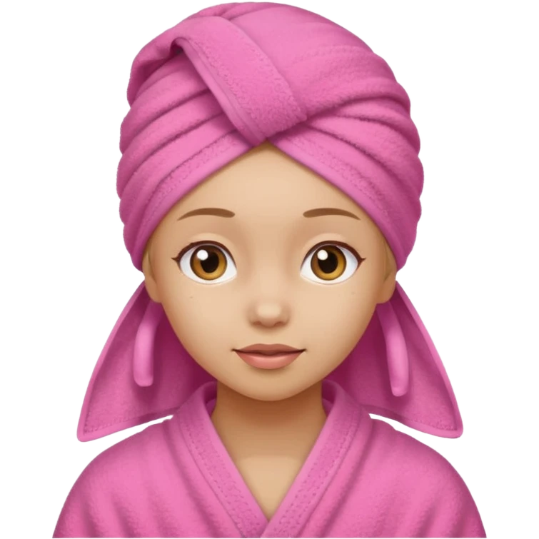 Uma menina com com uma toalha rosa no cabelo emoji