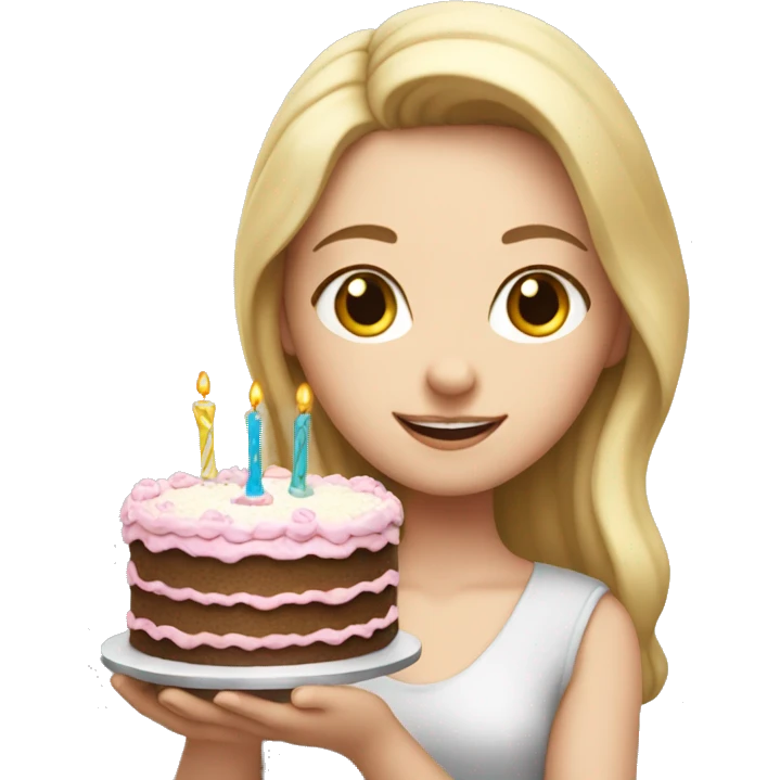 White girl with birthday cake in hands emoji