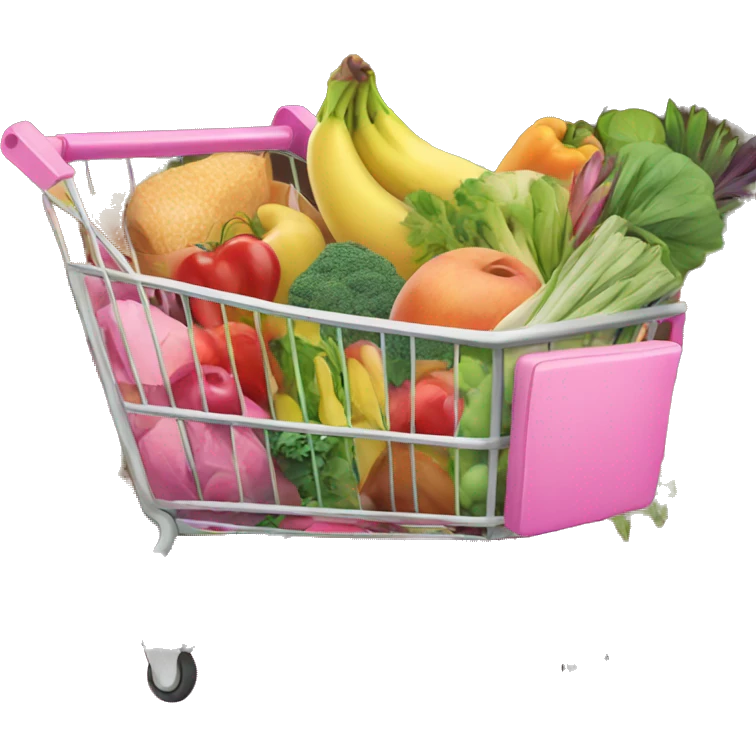pink shopping cart full of healthy foods emoji