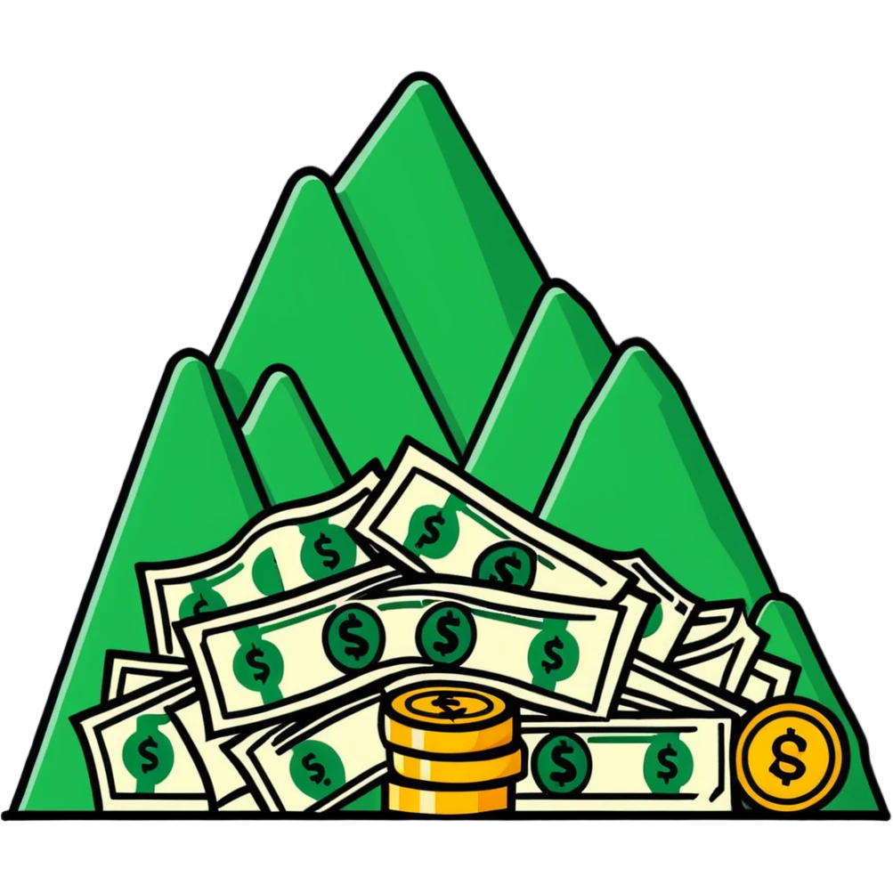 mountain of money bills and coins emoji