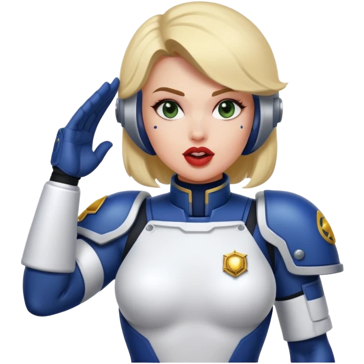 woman space marine in bodysuit salutes tongue out emoji