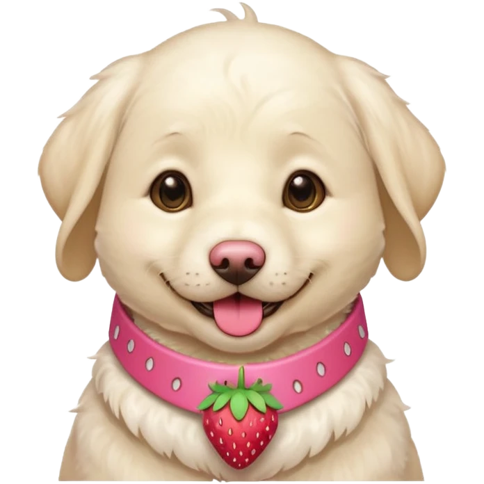 White Labrador wearing a pink strawberry designed collar emoji