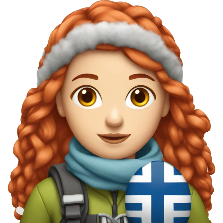 female winter mountaineer red hair with easter egg and greek flag  emoji