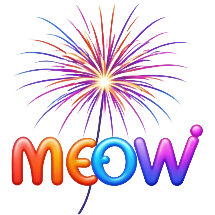 The word MEOW written in fireworks  emoji