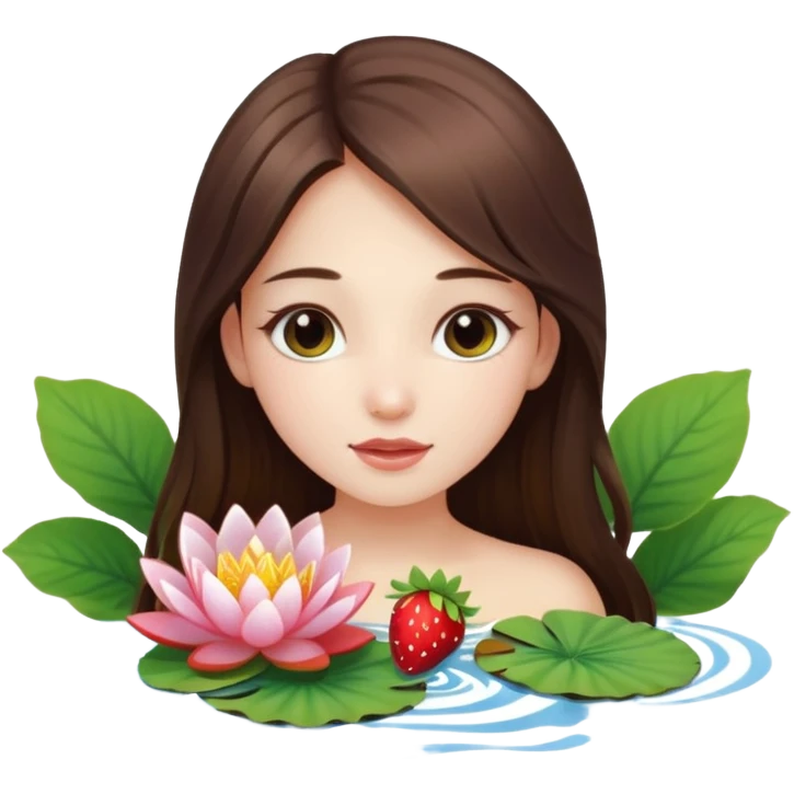 a beautiful girl mix with nenuphar and watel lili and  Strawberries  being born emoji