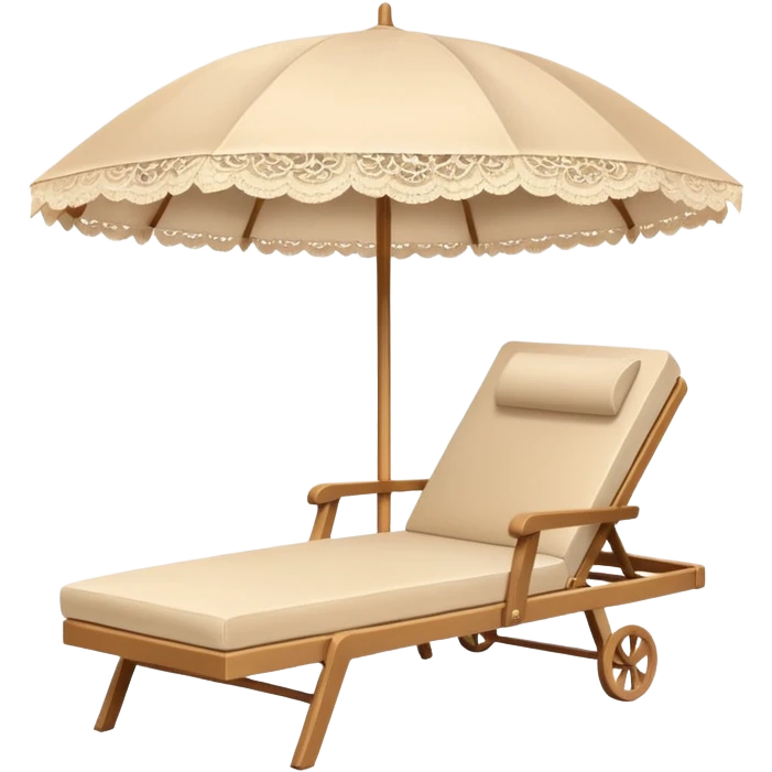 Summer Beige Chaise Lounge With Beautiful Beige Lace Umbrella Emoji 