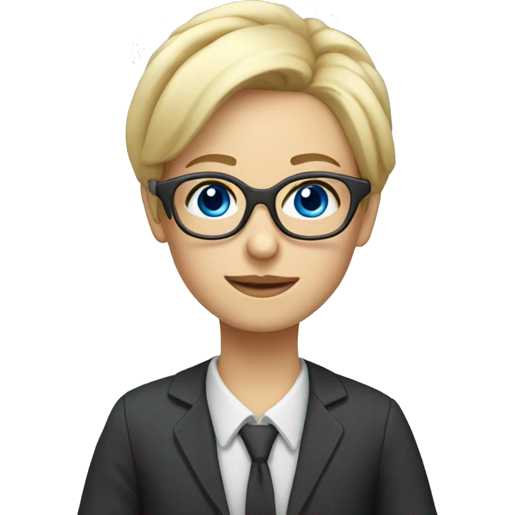 Teacher with glasses at desk blonde short hair blue eyes emoji