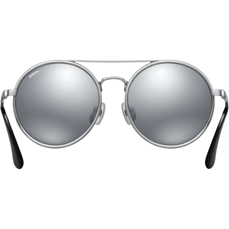A pair of luxury sunglasses emoji with silver chrome frame, smooth rounded lenses, reflective metallic surface, high-end swag aesthetic, minimal and clean design, iOS emoji style, centered, white background emoji