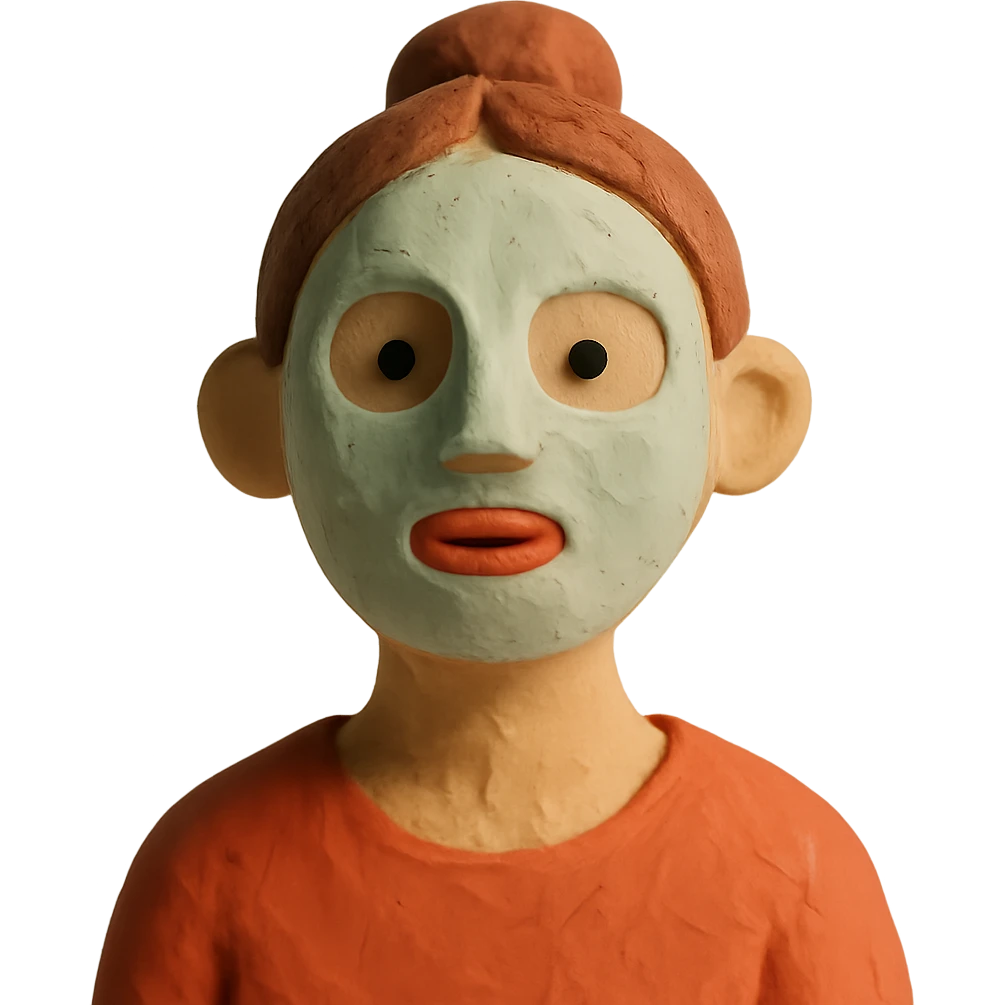 a person with a clay mask on their face, claymation style emoji