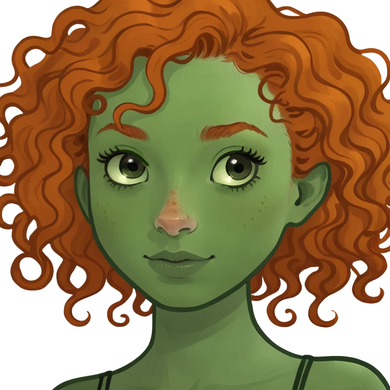 A curly ginger head girl not so pretty,with freckles and long lashes  emoji