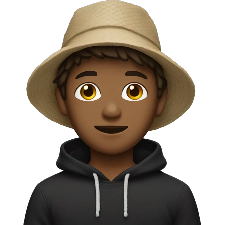 boy with brown hair and a beach Bucket Hat with a black sweater emoji
