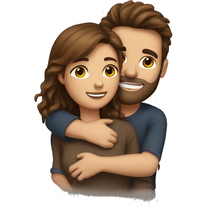 A beautiful brown-haired girl with a hairy brown-haired man hugging emoji