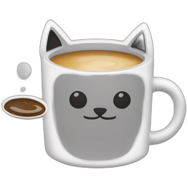 cat ears behind a computer and a coffee mug emoji
