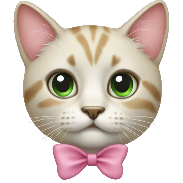 Great cat with pink bow and green eyes emoji