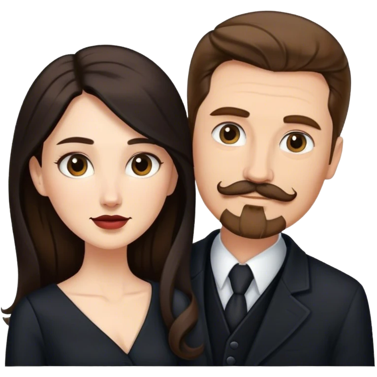 tall white man with brown hair goatee mustache embracing a pale woman with long black hair, wearing elegant clothing, standing portrait emoji