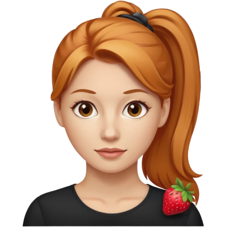 Woman 30 years old, strawberry blonde ponytail, brown eyes emoji