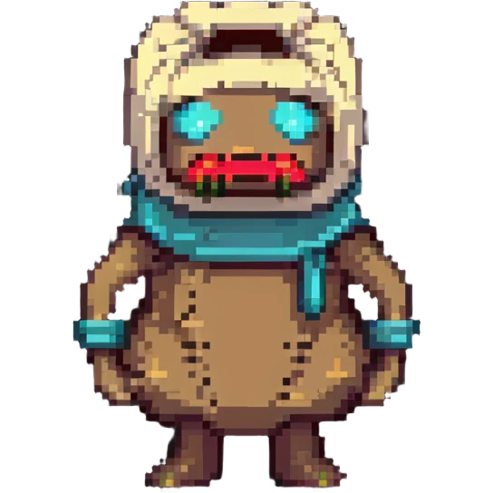 retro game horror character with stitched sack mask emoji