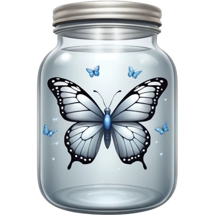 A silver butterfly traped in a jar emoji