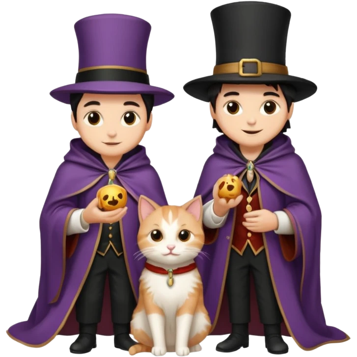 magician couple and their pet cat emoji