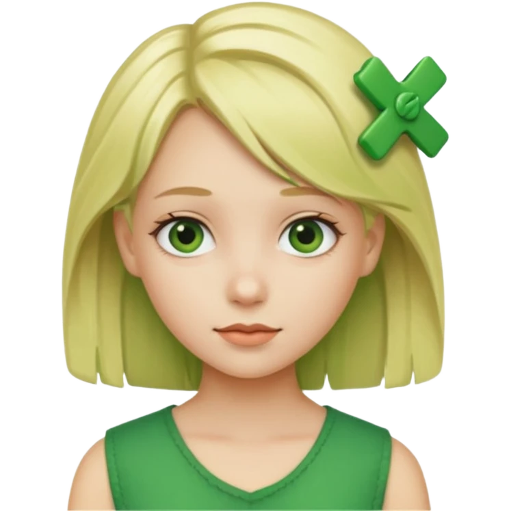 blonde girl with green color hairclip emoji