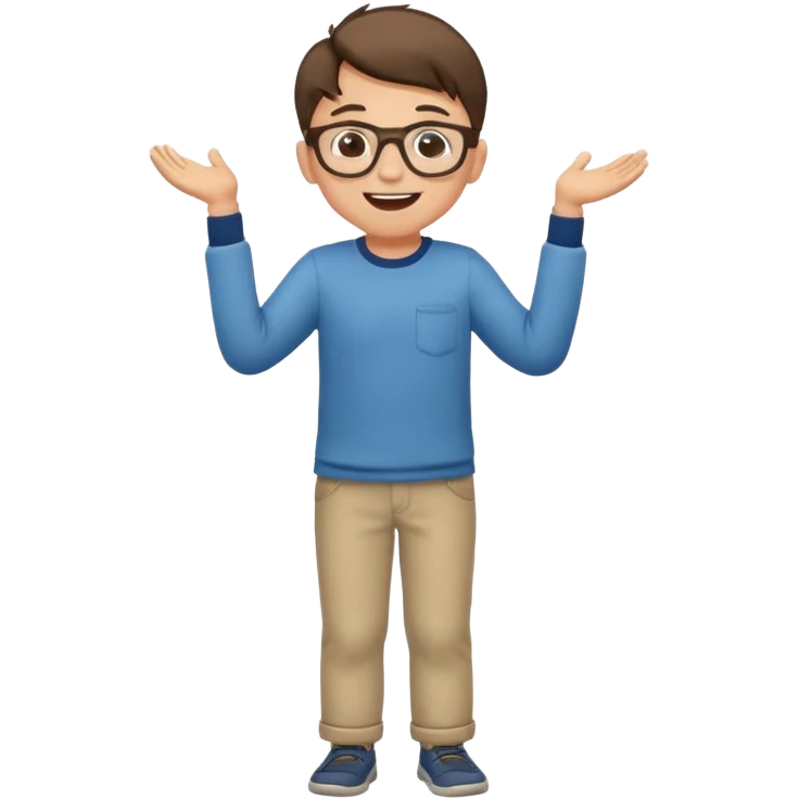 Very excited boy, full body, eyes closed, wearing glasses emoji
