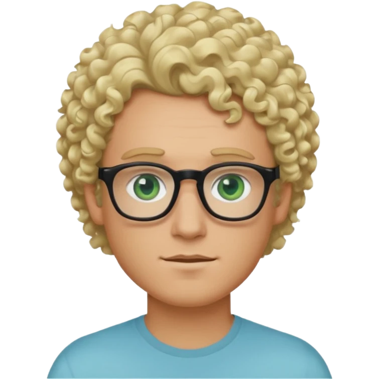 white guy with curly blonde hair and light blue ish green eyes with black glasses  emoji