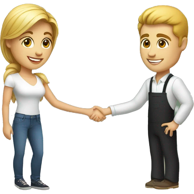 an adult restaurant owner and a young blogger shake hands, both with white skin, in great detail, in full height emoji