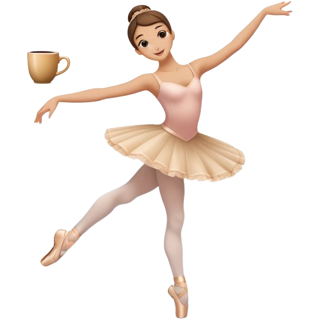 Coffee cup with steam wearing ballet slippers and performing an arabesque pose emoji