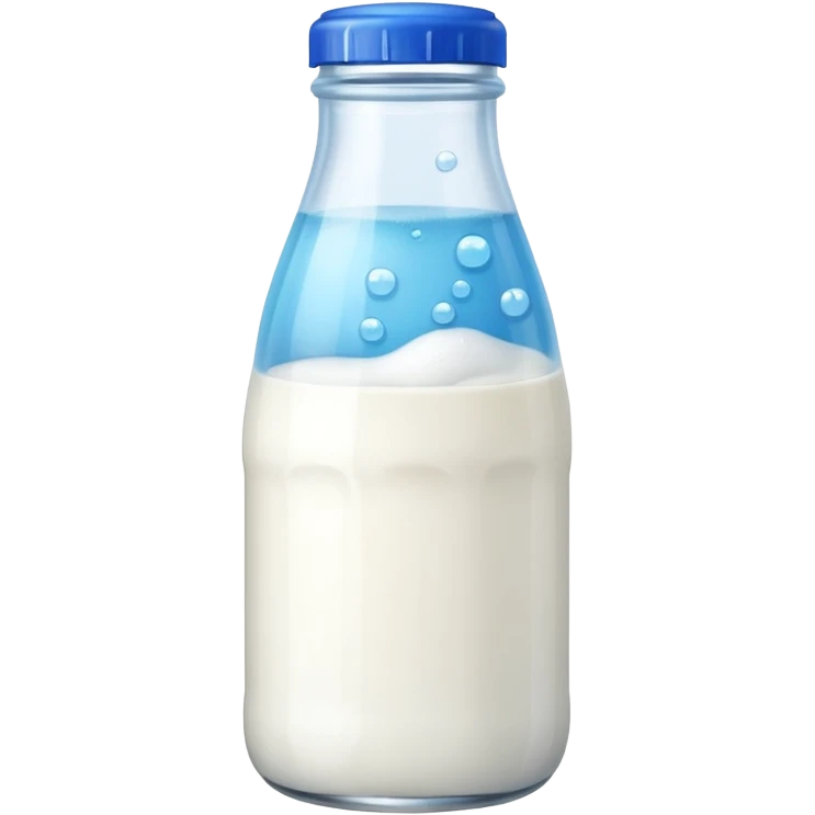 Milk bottle with blue cap and bubbles emoji